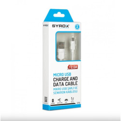 Syrox C70 Micro Usb Şarj ve Data Kablosu 2.0A 1.1Mt Beyaz